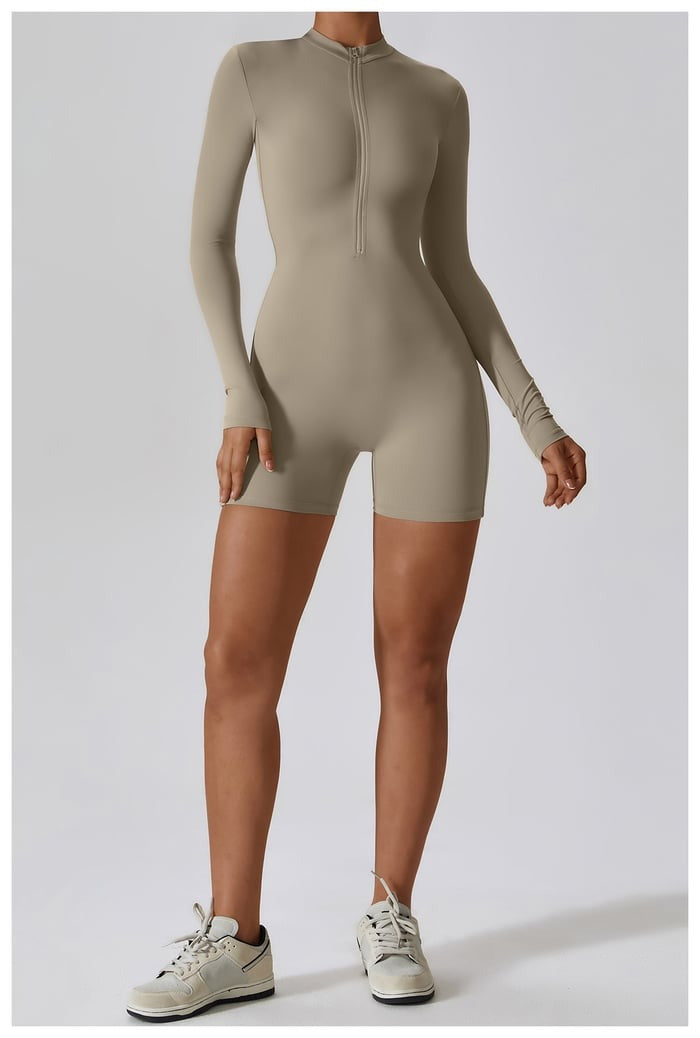 BREEHER Upright Collar Zipper Highly Elastic Jumpsuit