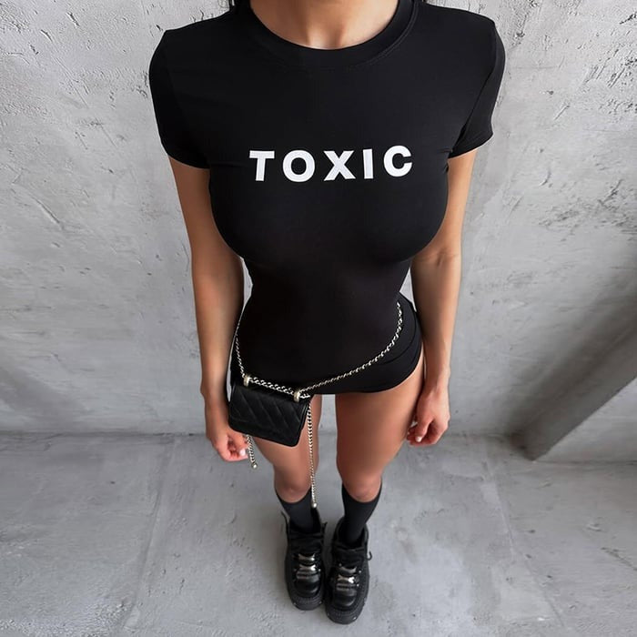 Simple Letter Print Solid Color Short-sleeved Jumpsuit