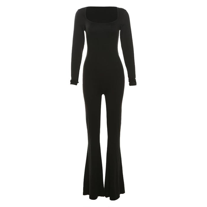 Sexy Solid Color Square Neck Backless Flared Jumpsuit