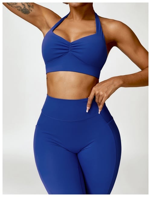 BREEHER Shirring Halter Neck Backless Quick Drying Sports Bras
