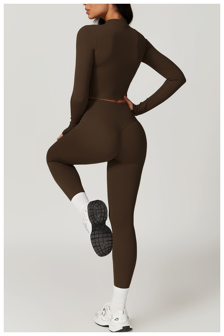 BREEHER Zipper Long Sleeves Leggings Three Piece Set Sports Suits