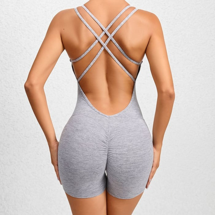 BREEHER Cross Straps Highly Elastic Shorts Jumpsuit