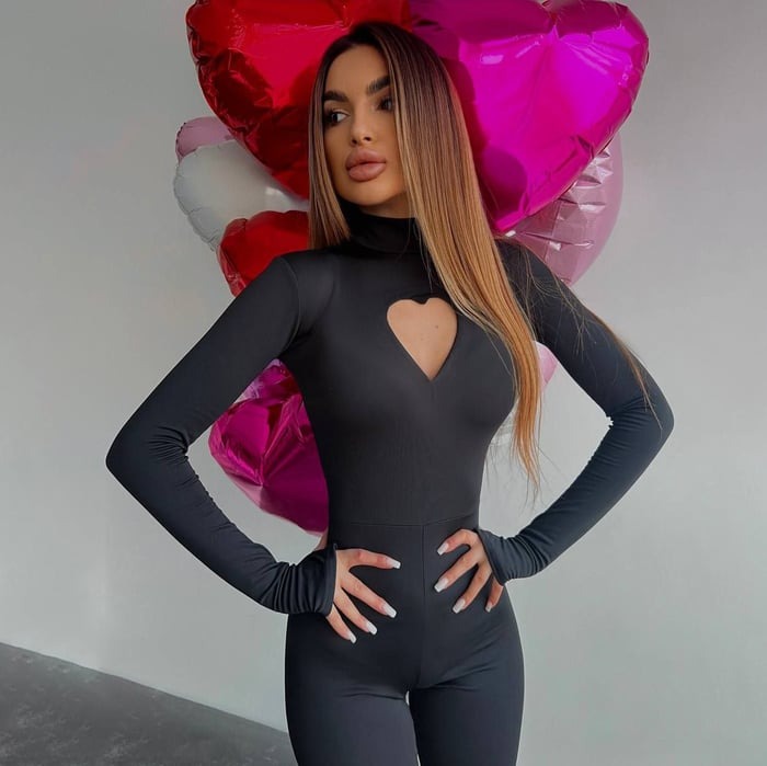 Sexy Heart Hollow Half Turtleneck Flared Jumpsuit