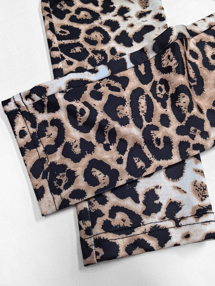Sexy Leopard Printed Zipper Tight Jumpsuit