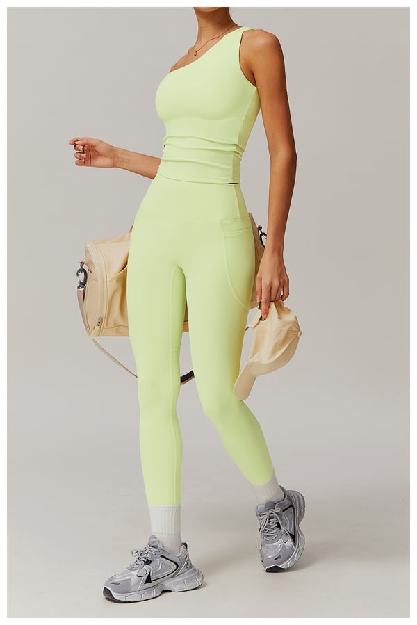 BREEHER One Shoulder Patchwork Vest Seamless Sports Bras
