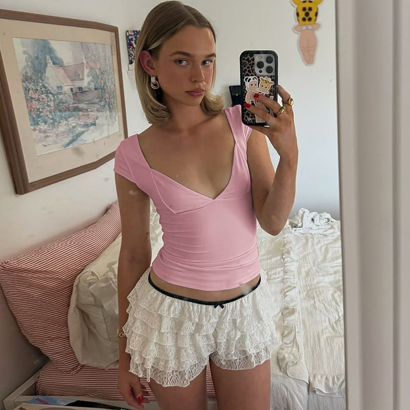 Sexy V-neck Solid Color Cropped Top