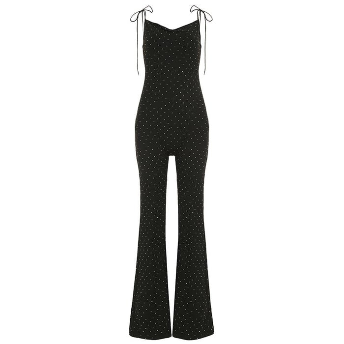 Sexy Rhinestone V-neck Suspenders Hip-lifting Flared Jumpsuit