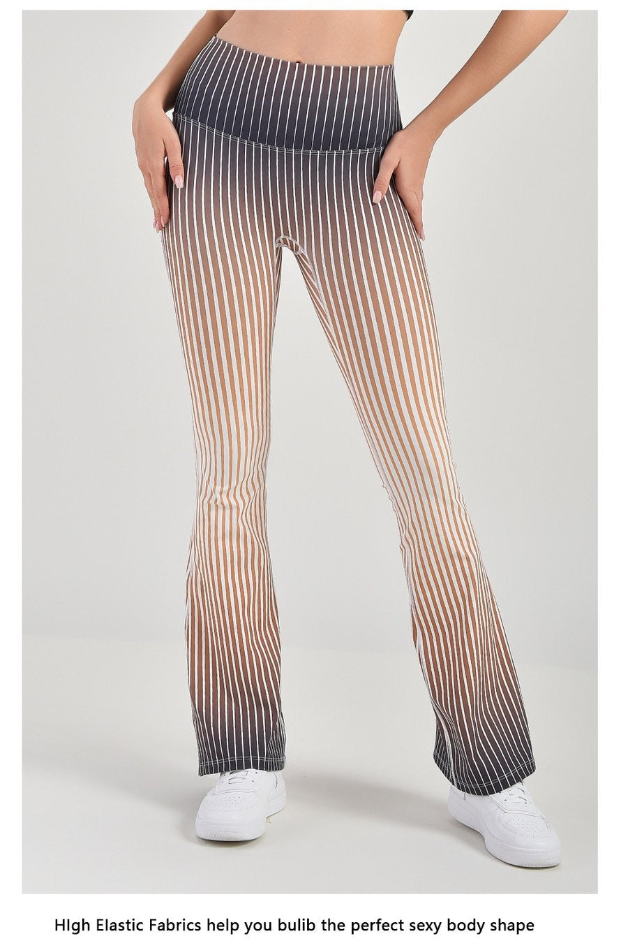 Striped Gradient Flared High Waist Yoga Leggings