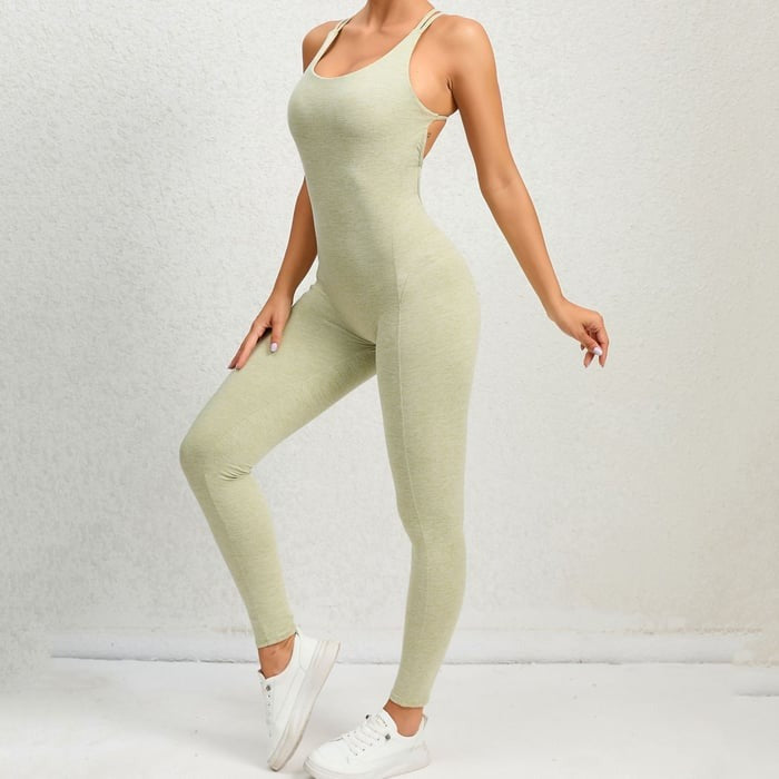 BREEHER Women's Backless Sports Yoga Fitness Jumpsuit