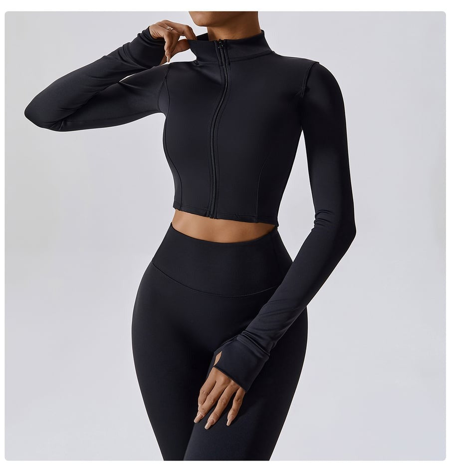 BREEHER Zipper Long Sleeves Leggings Three Piece Set Sports Suits