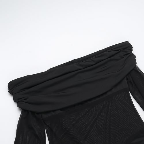 Sexy Mesh Stitching One-shoulder Long-sleeved Jumpsuit