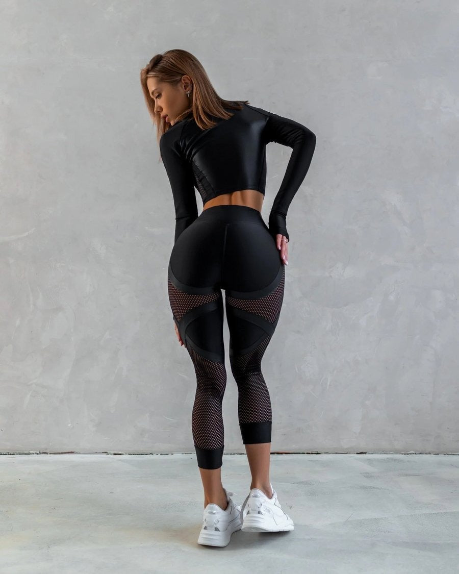 Female PU Net High-rise Hip-lift Leggings