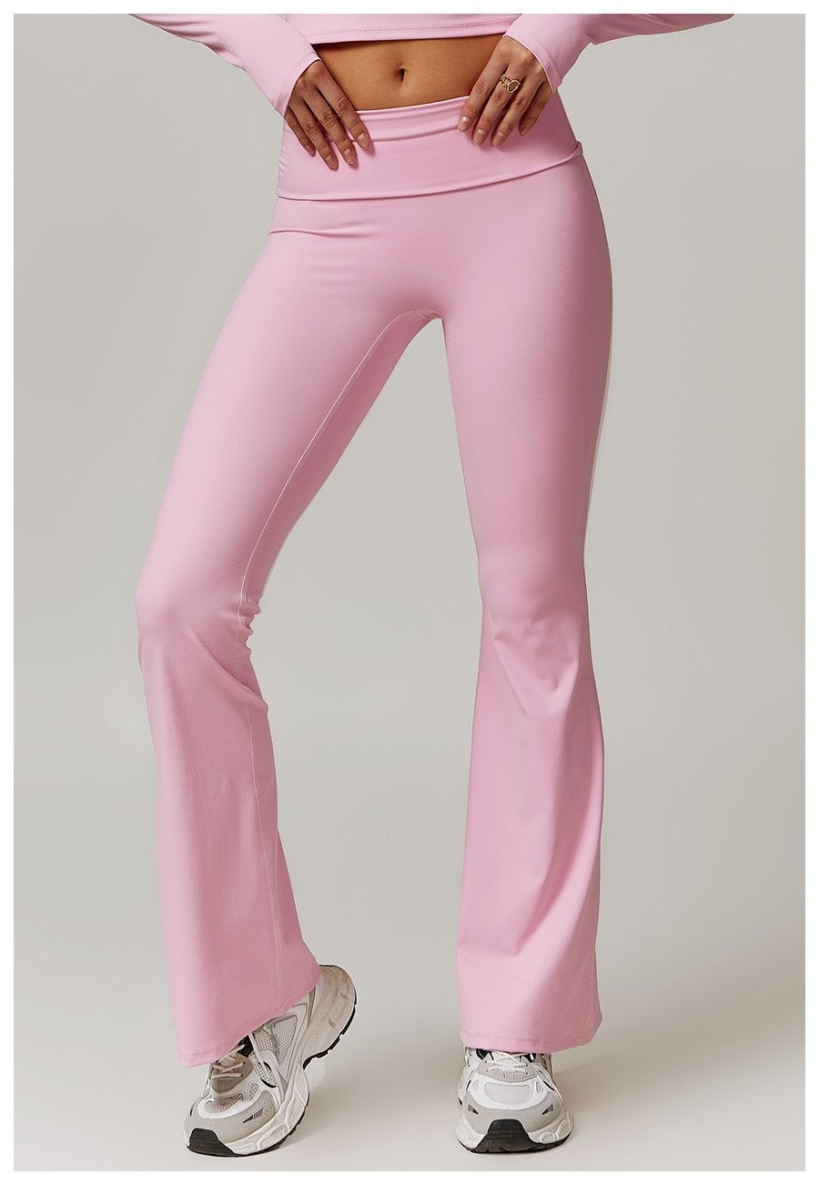 BREEHER Folded Waist Seamless Quick Drying Hip Lifting Leggings