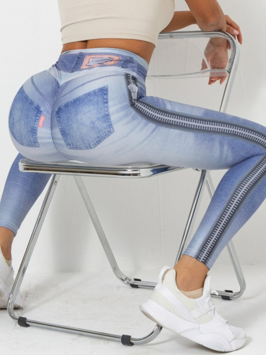 Faux Denim High Waist Skinny Hip-lifting Yoga Leggings