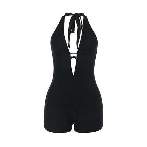 Sexy Lace Hollow Haltert Deep V Neck Jumpsuit Romper