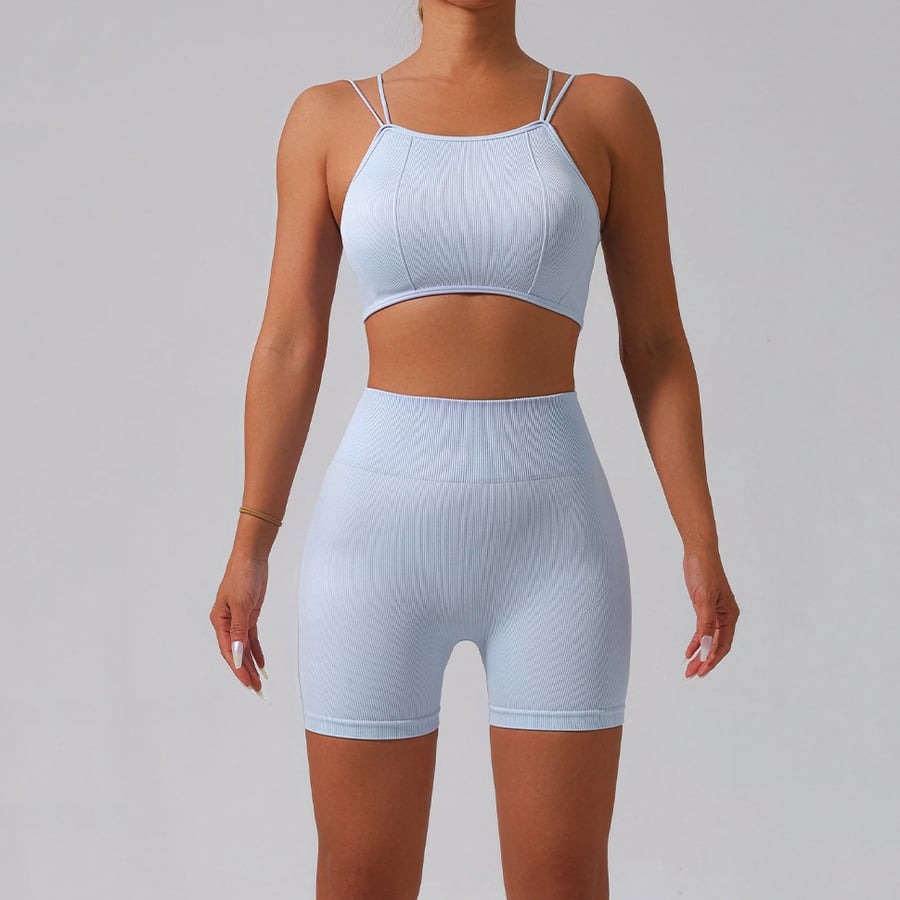 Strapless Seamless Push-up Bra Peach Hip Shorts Yoga Set