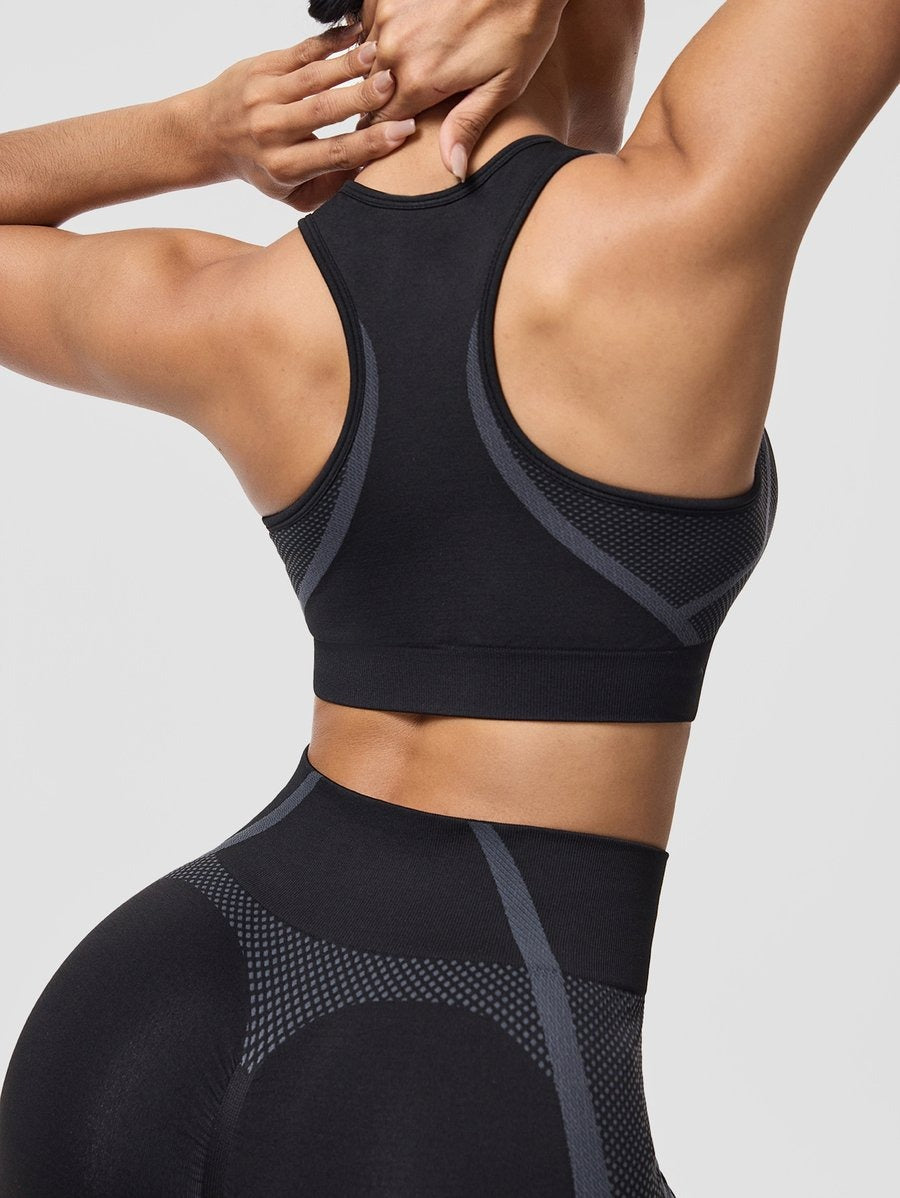 Female Contrasting Colors Backless Peach Hip-lifting Fitness Yoga Bra&Leggings Tracksuit