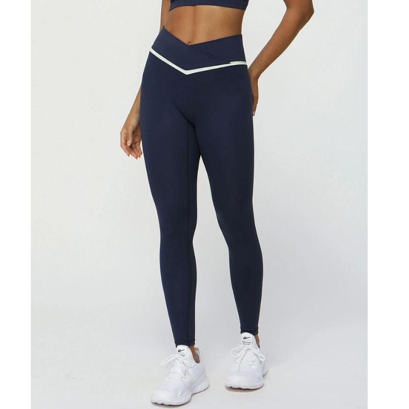 BREEHER Contrasting Color Cross V Waist Leggings