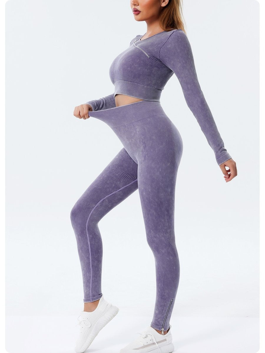 Zipper Ribbed Sports Gym Seamless Yoga Hip-Lifting Yoga Leggings