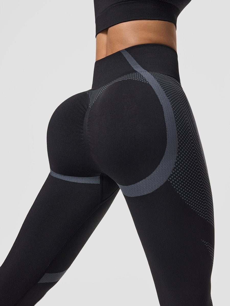 Female Contrasting Colors Backless Peach Hip-lifting Fitness Yoga Bra&Leggings Tracksuit