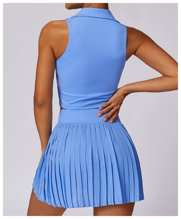 BREEHER Lapel vest Ruched Skirt Two Piece Set Sports Suits