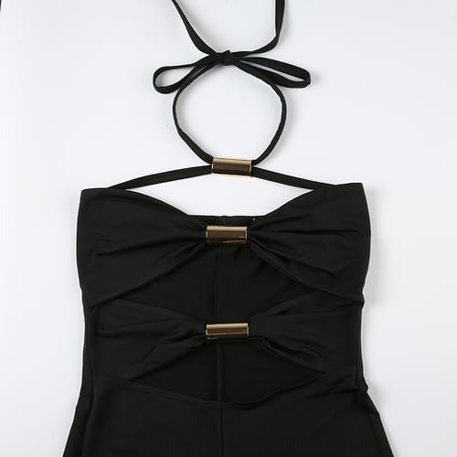 Sexy Hollow Metal Stitching Halter Neck Jumpsuit Romper