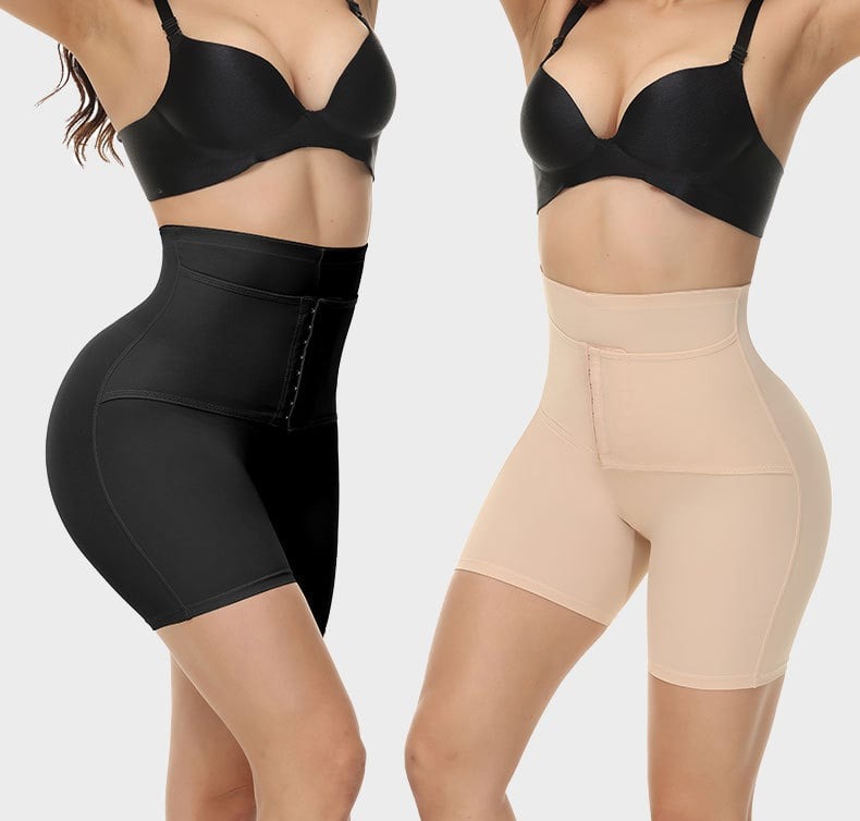 Seamless Double Compression Hook Eyes Tummy Control High-Waisted Booty Lift Shaper Shorts