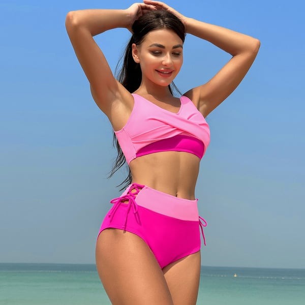 Colorful Color-Block Bikini Swimsuit