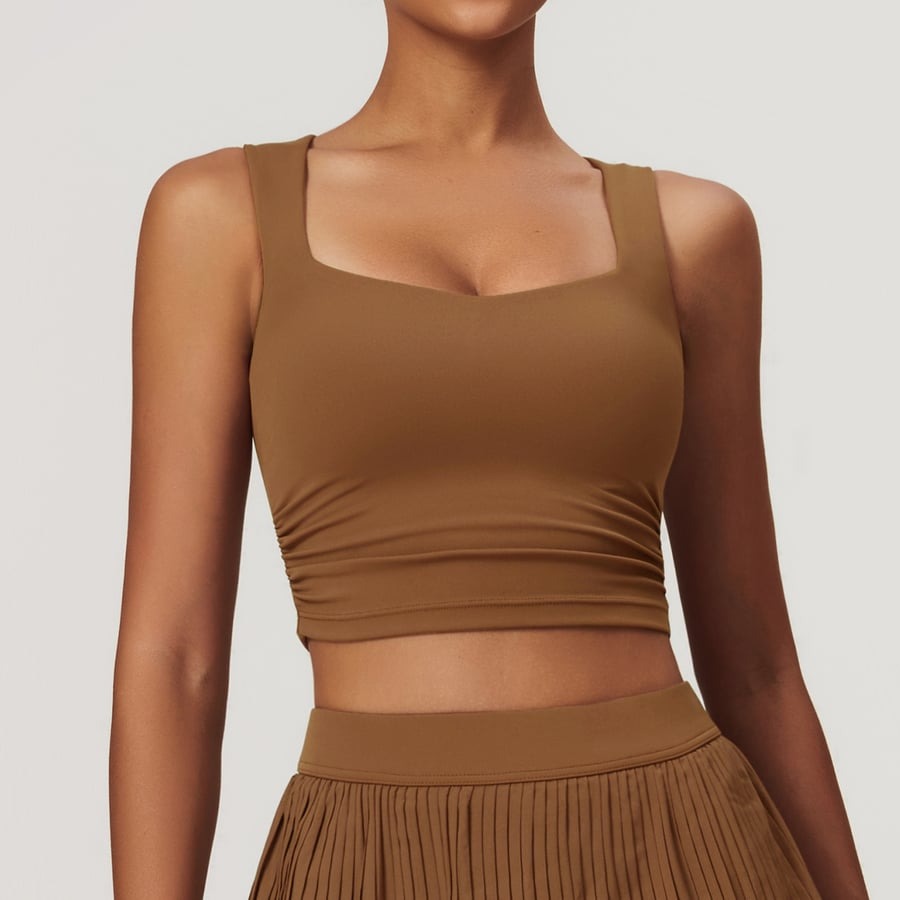 Solid Color Square Neck Short Yoga Bra with Pads