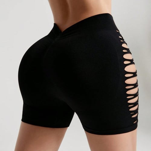 Female Hollow Out Fishnet V-shaped Waist Scrunch Bum Shorts