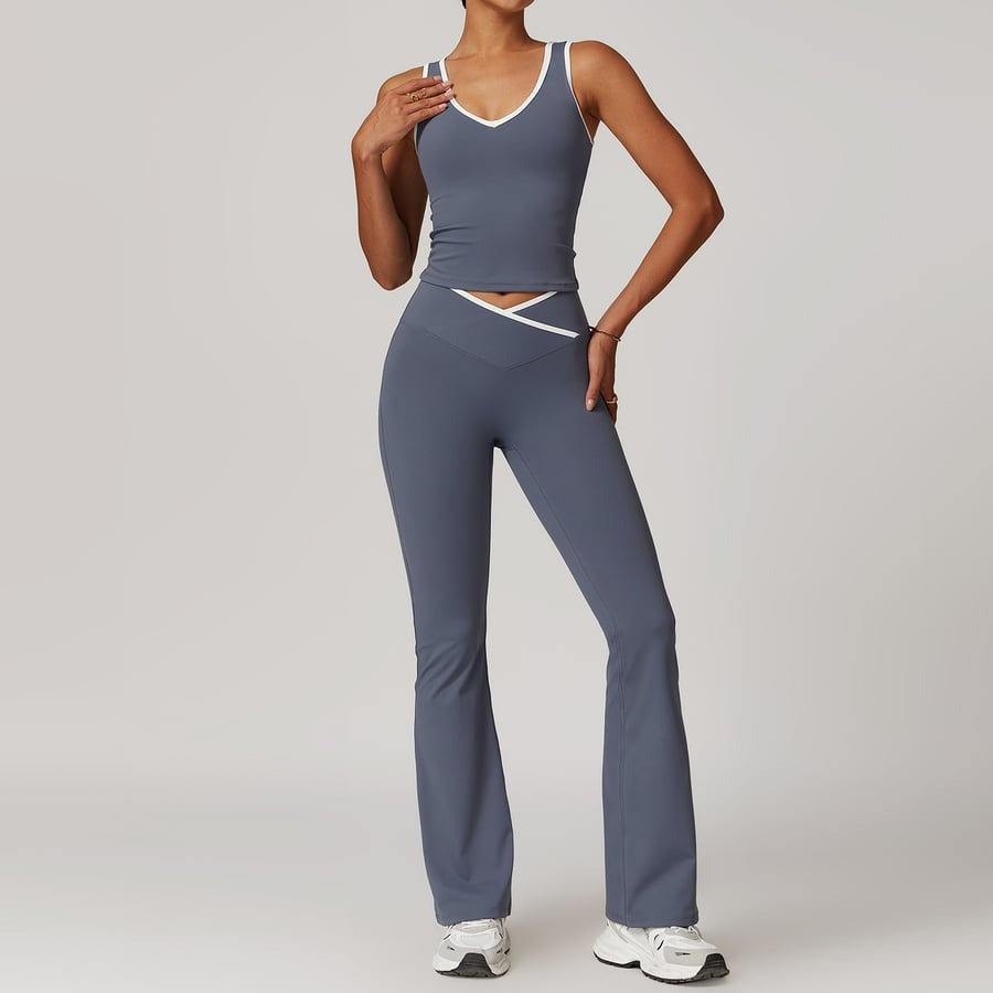 BREEHER Color Clash Vest Hip Lifting Leggings Two Piece Set Sports Suits