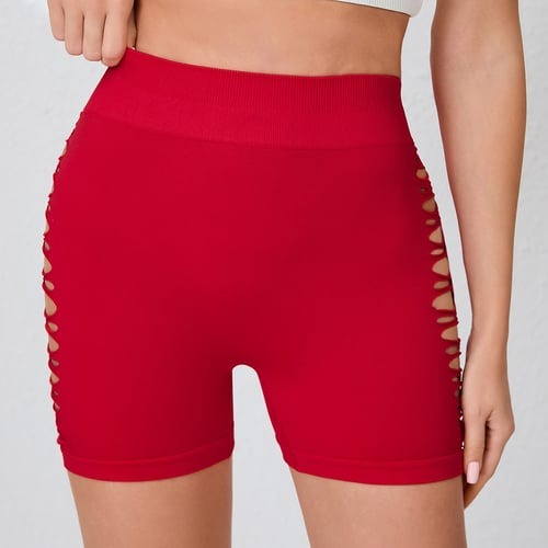Female Hollow Out Fishnet V-shaped Waist Scrunch Bum Shorts