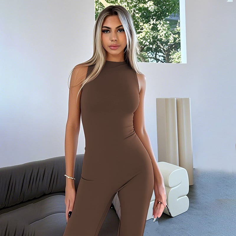 Sleeveless Zipper Hip-Lift Flare Jumpsuit