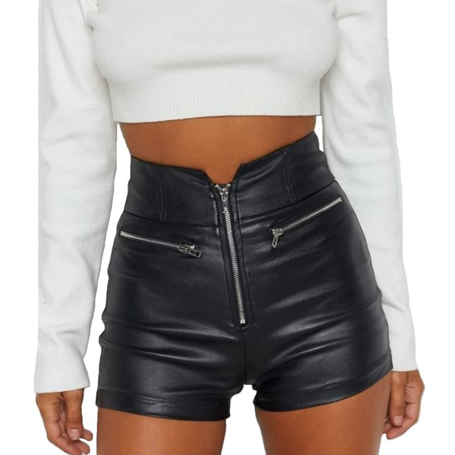 Sexy PU Zipper Hot Shorts