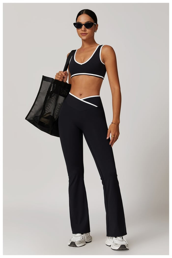 BREEHER Color Clash Bras Hip Lifting Leggings Two Piece Set Sports Suits