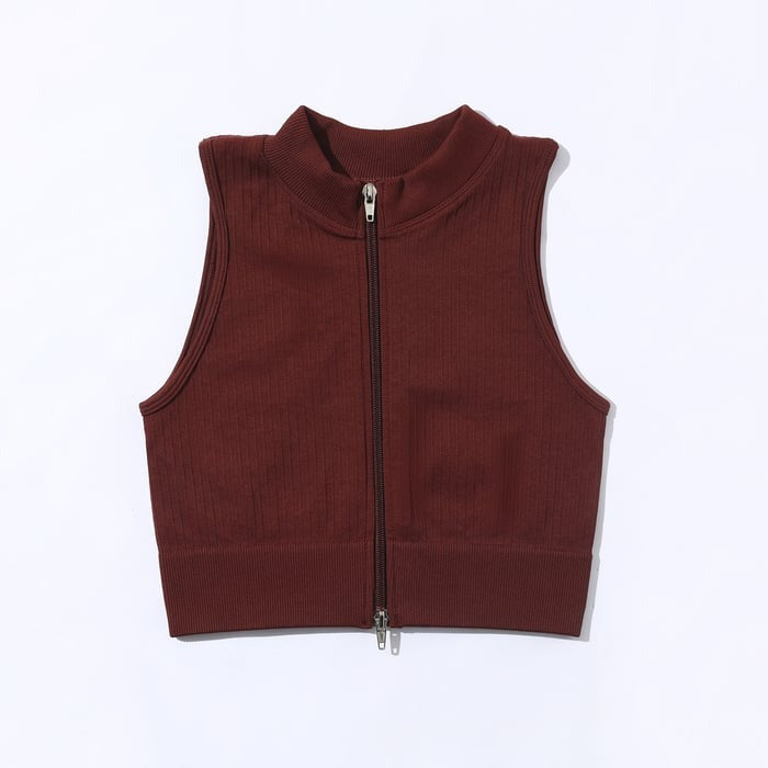 BREEHER Zipper Ribbed Sleeveless Vest Bras