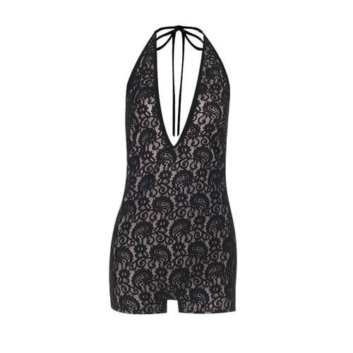 Sexy Lace Deep V-Neck Halter Jumpsuit