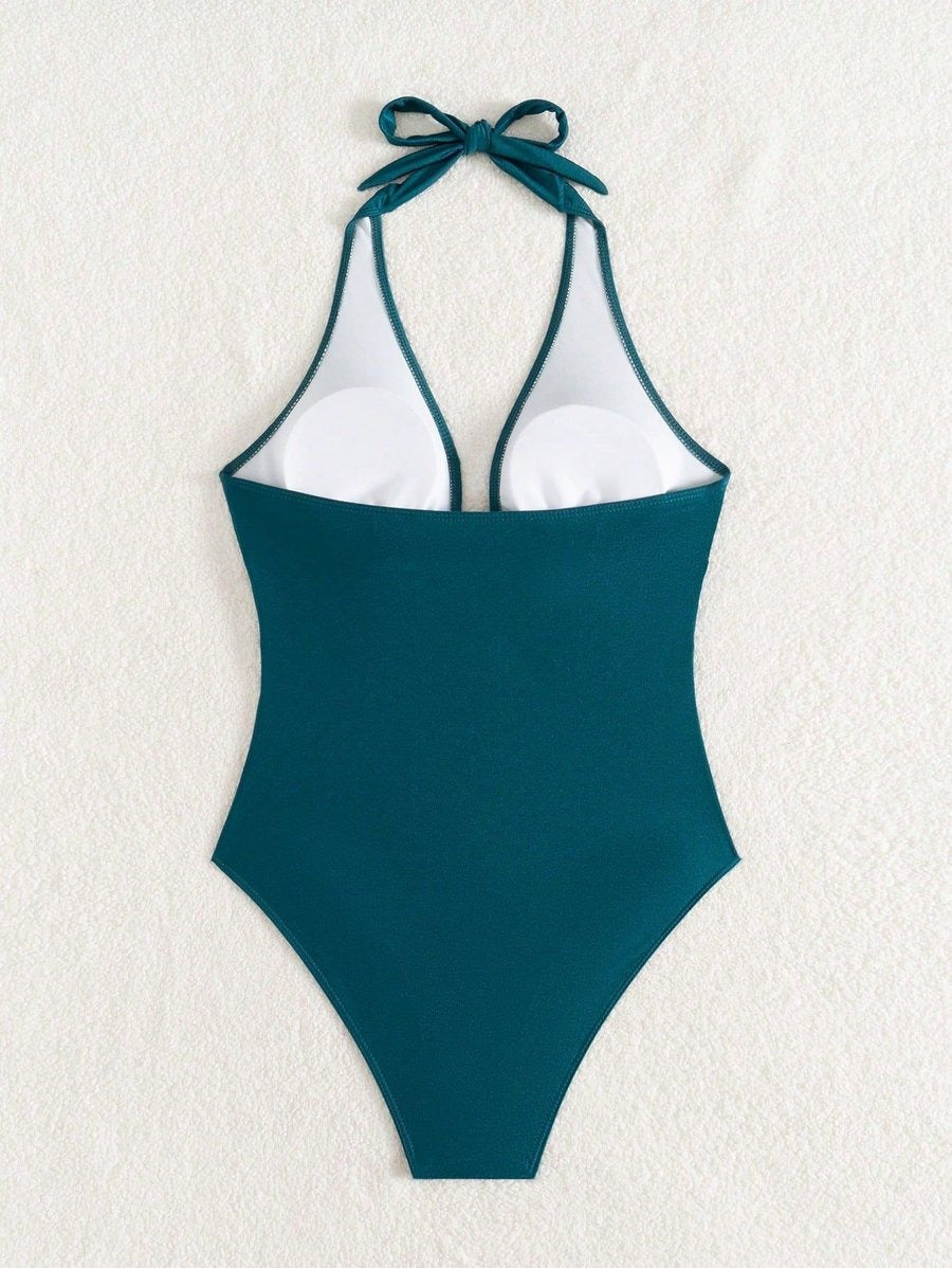 Sexy V Neck One Piece Swimsuit