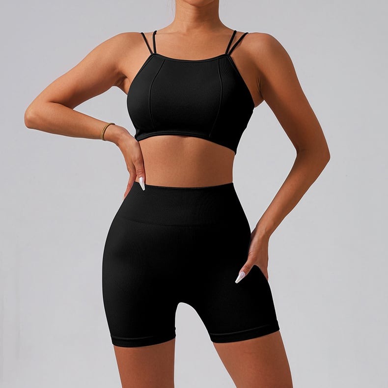 Strapless Seamless Push-up Bra Peach Hip Shorts Yoga Set