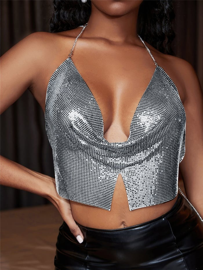 Sexy Solid Color Camisole Sequined Vest Top