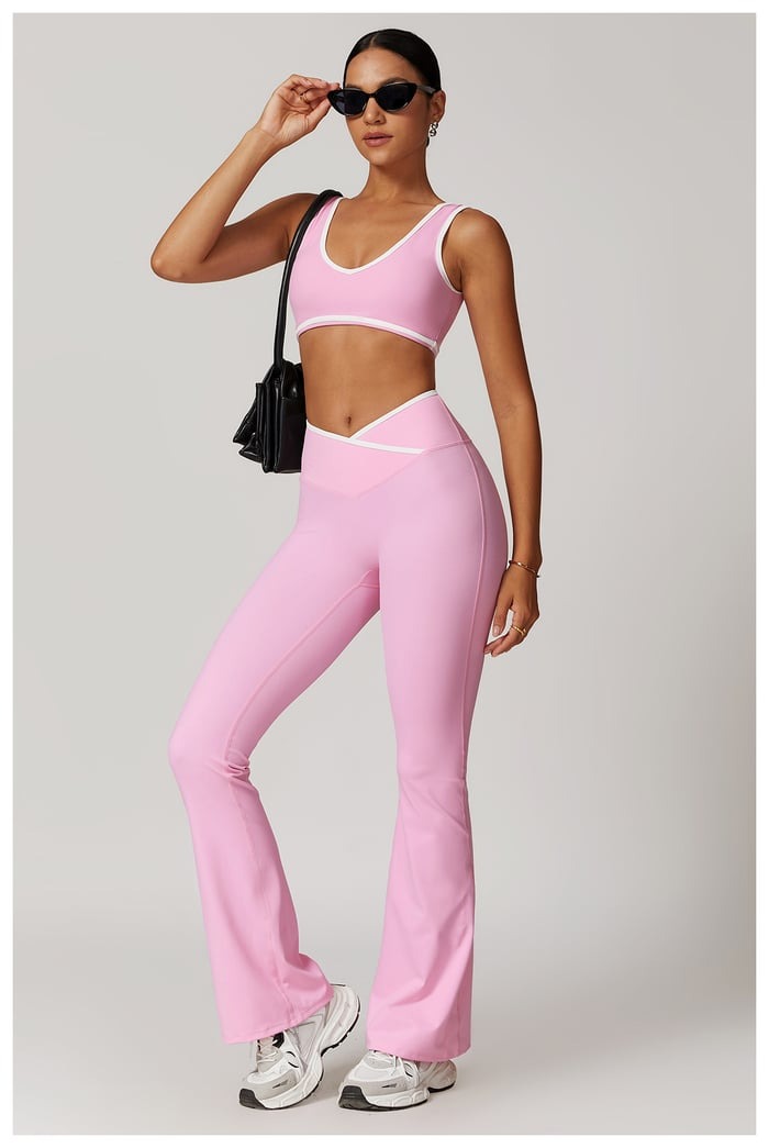 BREEHER Color Clash Bras Hip Lifting Leggings Two Piece Set Sports Suits