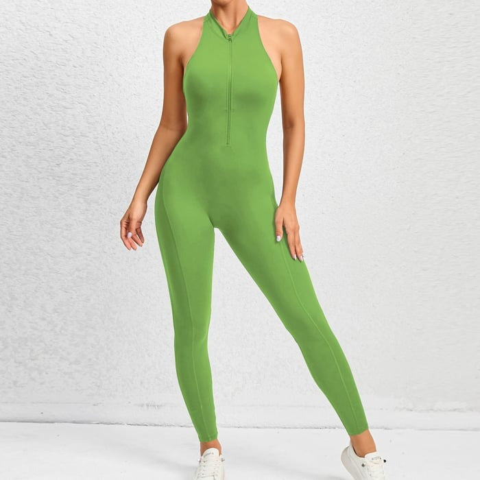 BREEHER Backless Zipper Neck Highly Elastic Jumpsuits