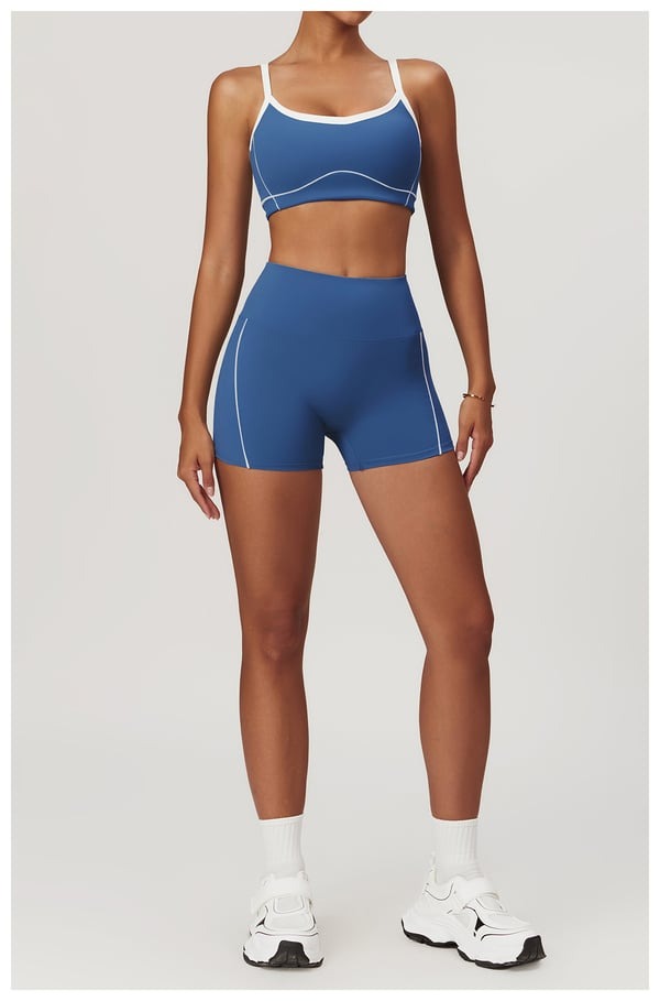 BREEHER Contrasting Color Lines Vest Shorts Two Piece Set Sports Suits