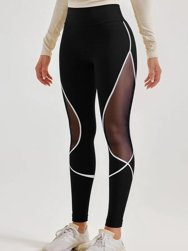 Female Super Sexy Mesh Contrasting Colors Hip-lift Leggings