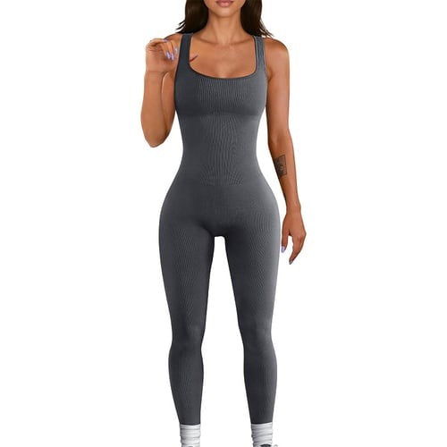 Ribbed Solid Color Suspender Seamless Sports Fitness Yoga Jumpsuit