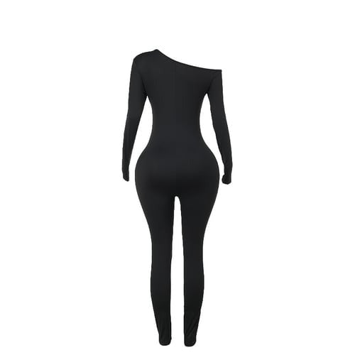 Sexy Hollow One-shoulder Long-sleeved Jumpsuit