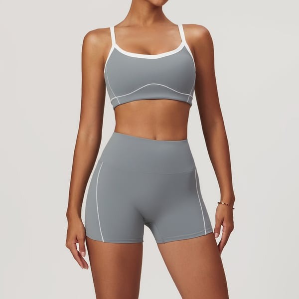 BREEHER Contrasting Color Lines Vest Shorts Two Piece Set Sports Suits