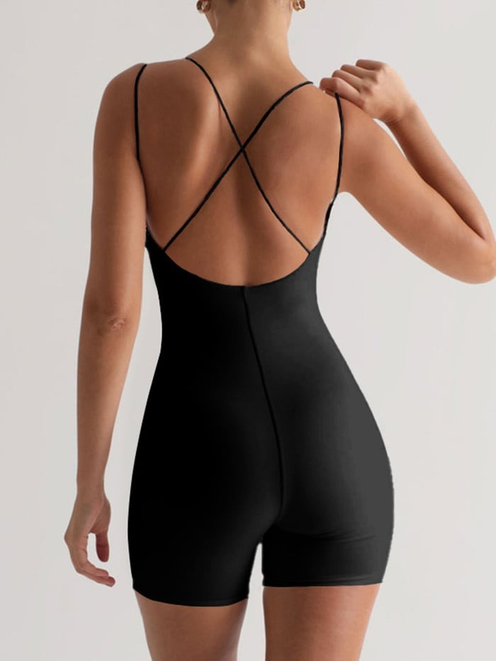 Sexy Solid Color Double Strap Backless Yoga Jumpsuit