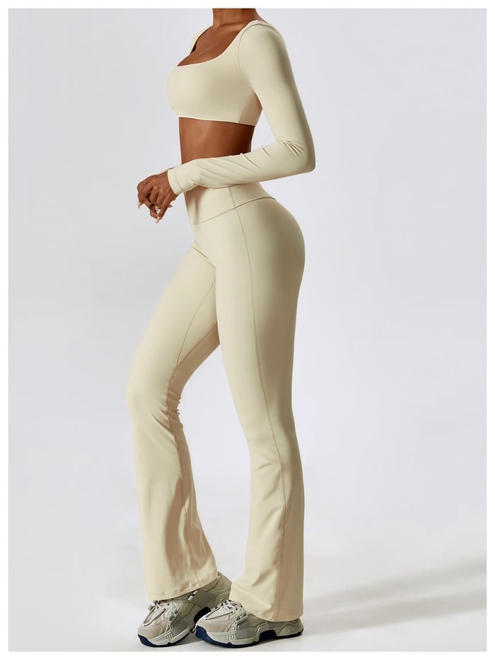 BREEHER Crop Top Long Sleeves Hip Lifting Two Piece Set Sports Suits