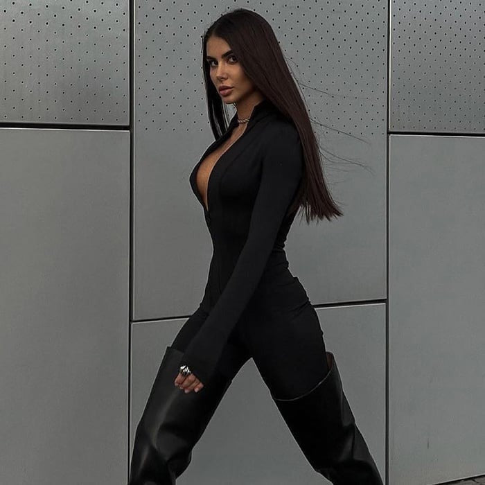 Zipper Long Sleeves Sexy Tight Jumpsuit